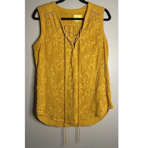 Anthropologie Maeve Size 8 Blouse Lace Up Front Floral Embroidered Sleeveless - Picture 1 of 8